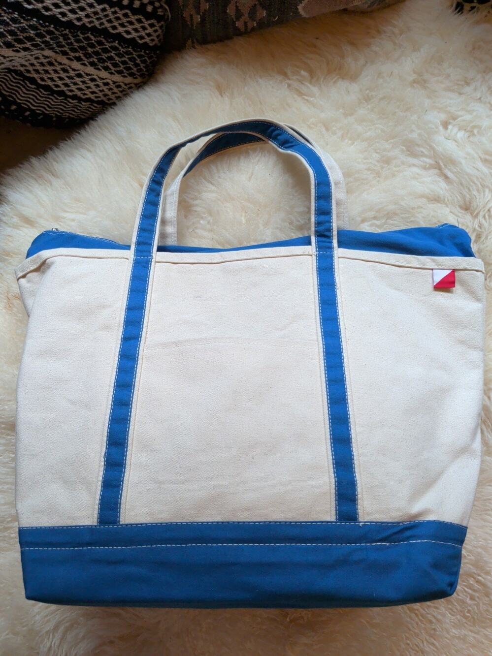 ShoreBags Large Zip Top Canvas Boat Tote Bag Blue White Nautical Beach Travel